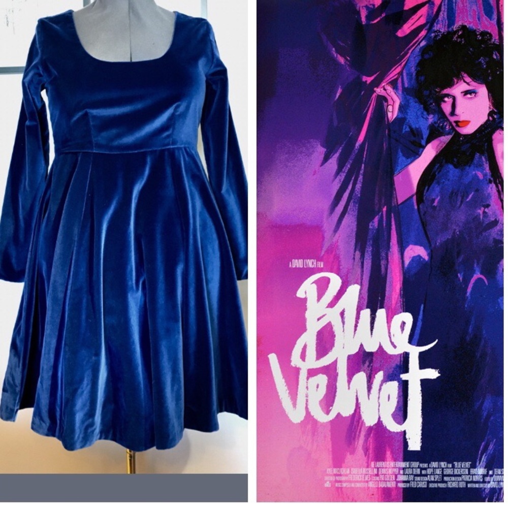 Blue Velvet Vintage OOAK Tailored Empire Dress